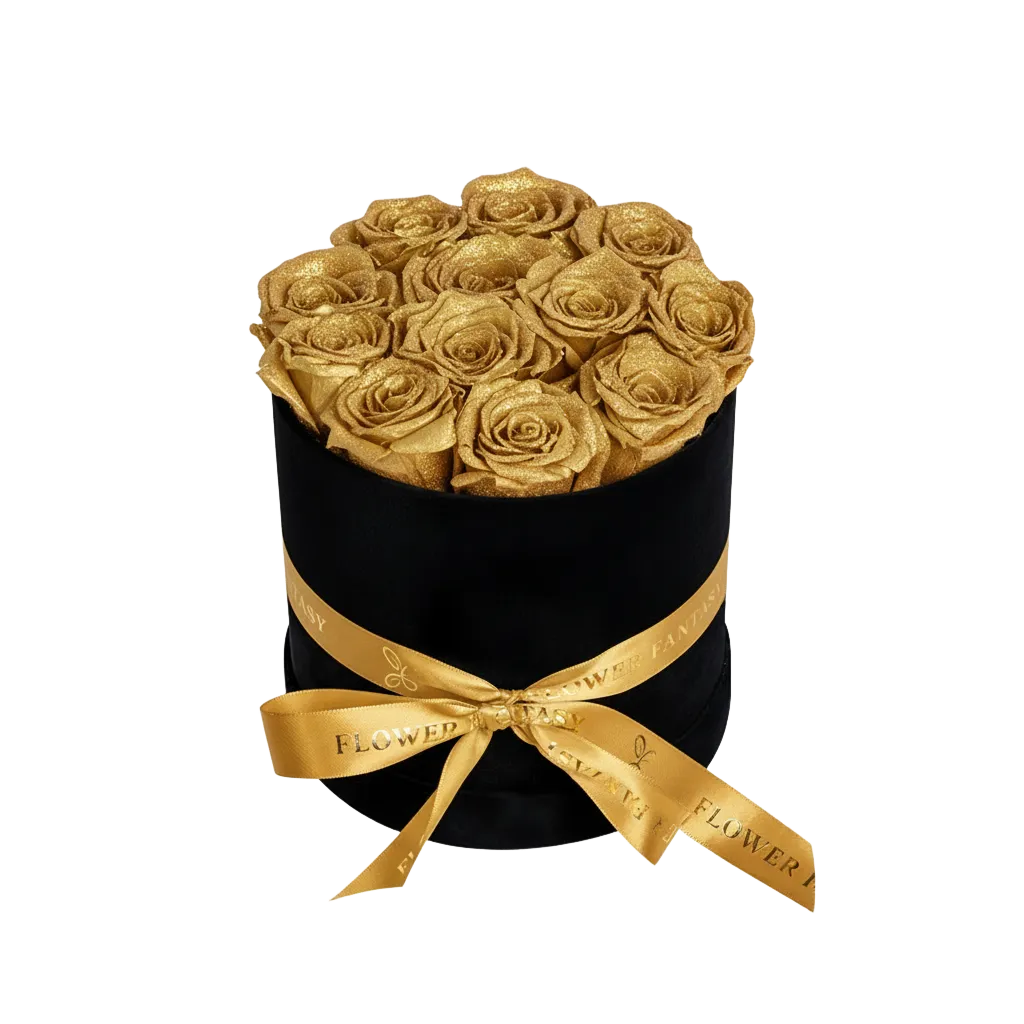 Fresh Glitter Rose Box | Gold