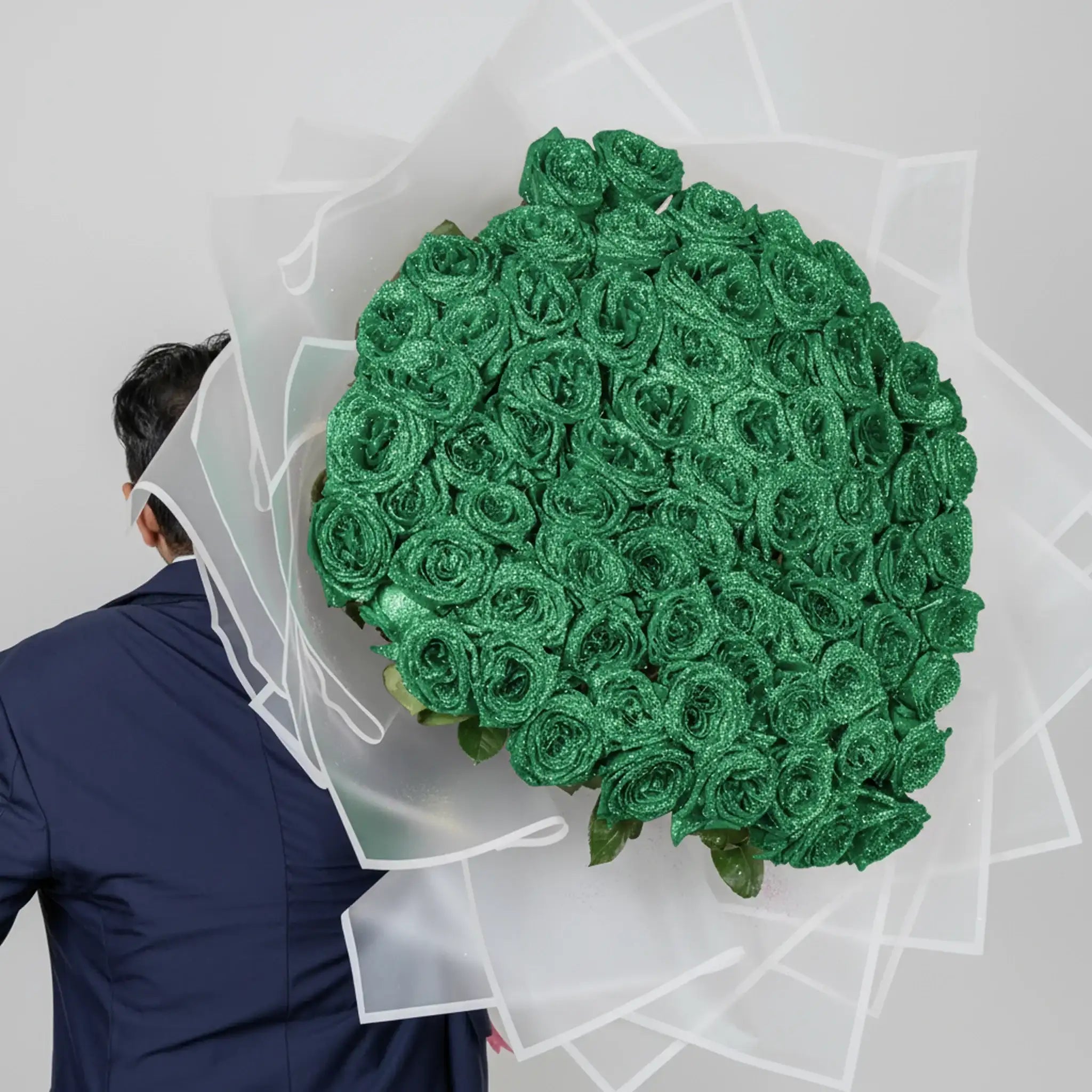 Fresh Glitter Rose Bouquet | Emerald Green