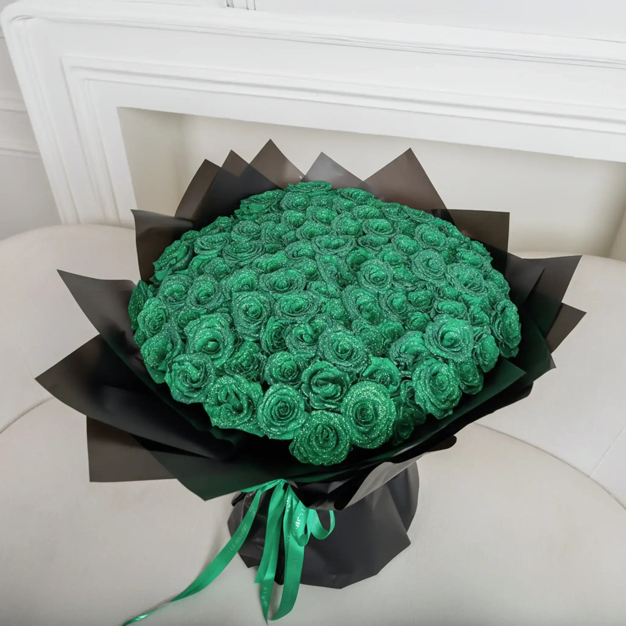 Fresh Glitter Rose Bouquet | Emerald Green