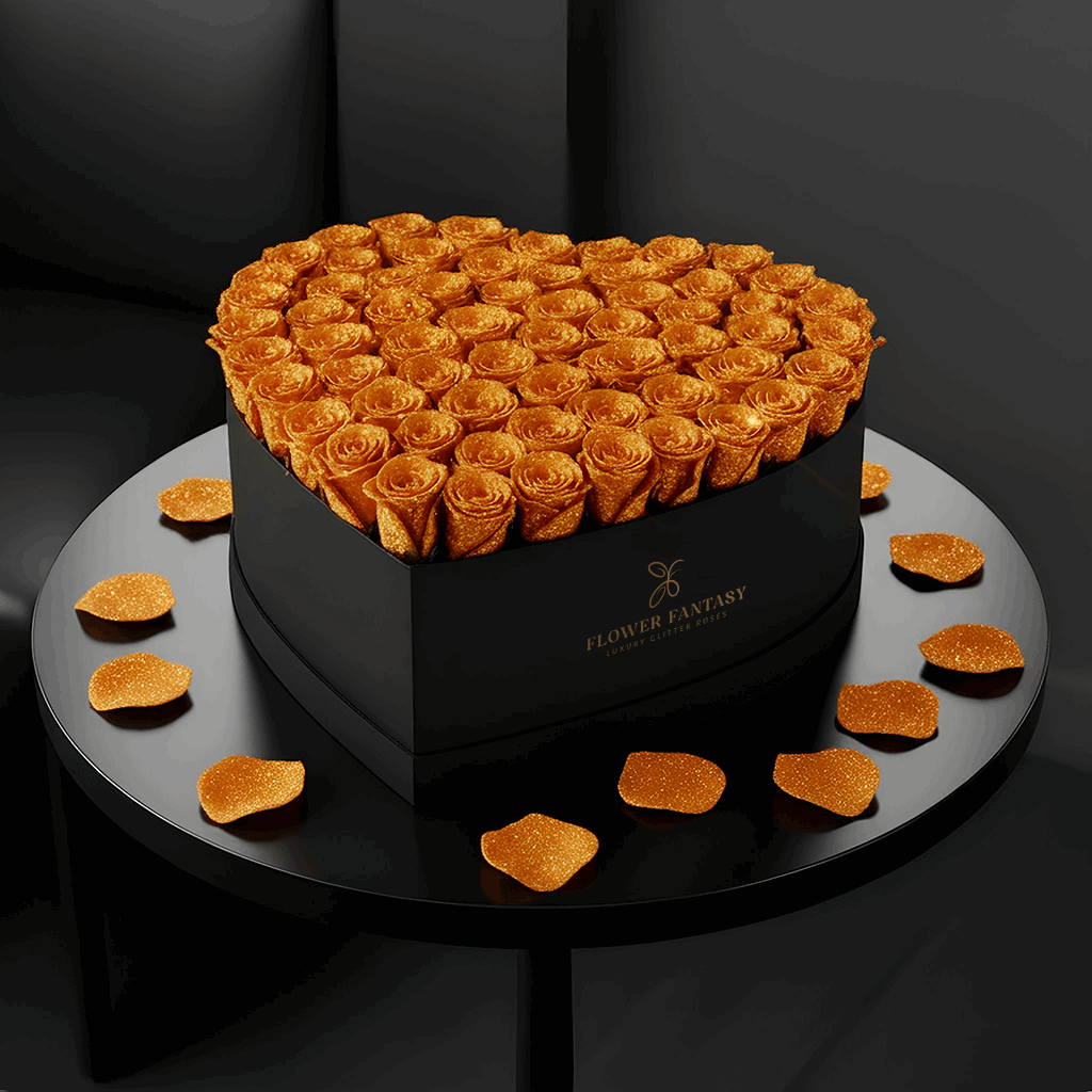 Heart Glitter Rose Box | Orange