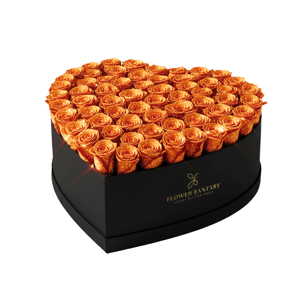 Heart Glitter Rose Box | Orange