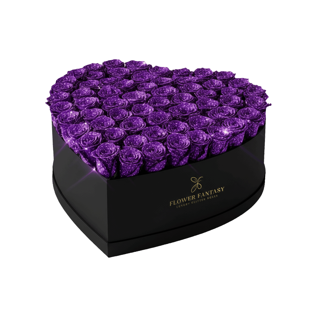 Heart Glitter Rose Box | Purple