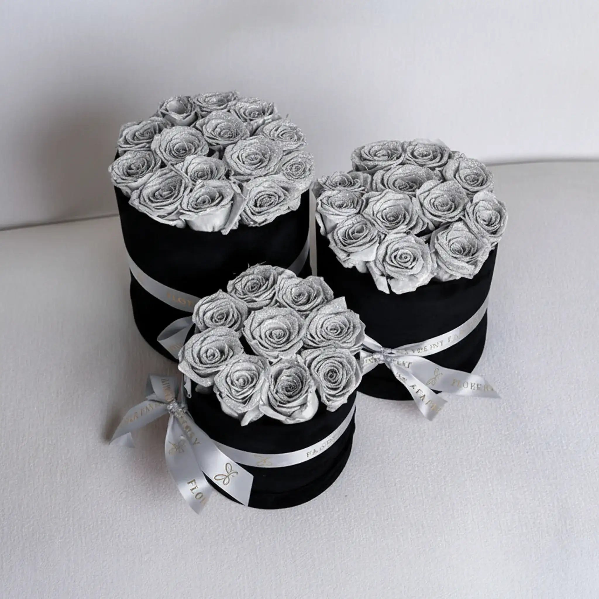 Long Lasting Glitter Rose Box | Silver