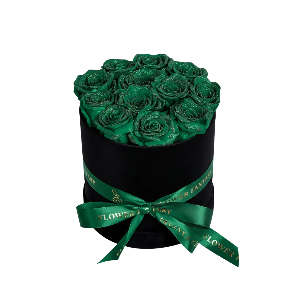 Fresh Glitter Rose Box | Emerald Green