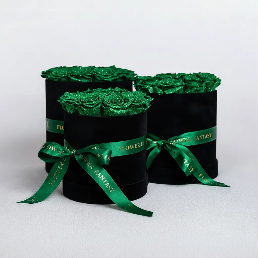 Fresh Glitter Rose Box | Emerald Green