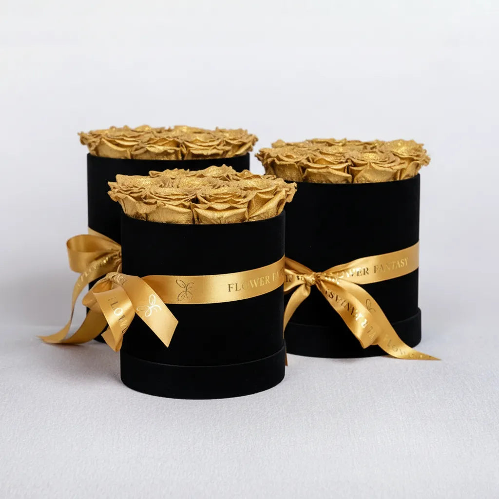 Fresh Glitter Rose Box | Gold