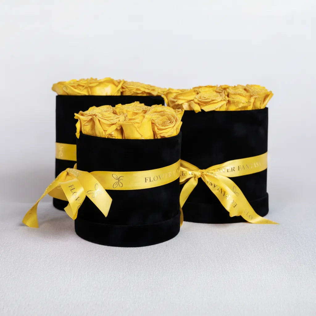 Fresh Glitter Rose Box | Yellow