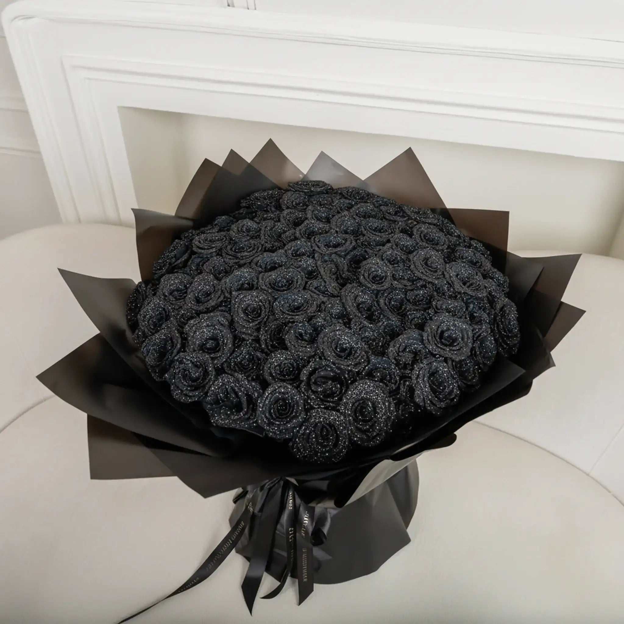 Fresh Glitter Rose Bouquet | Black