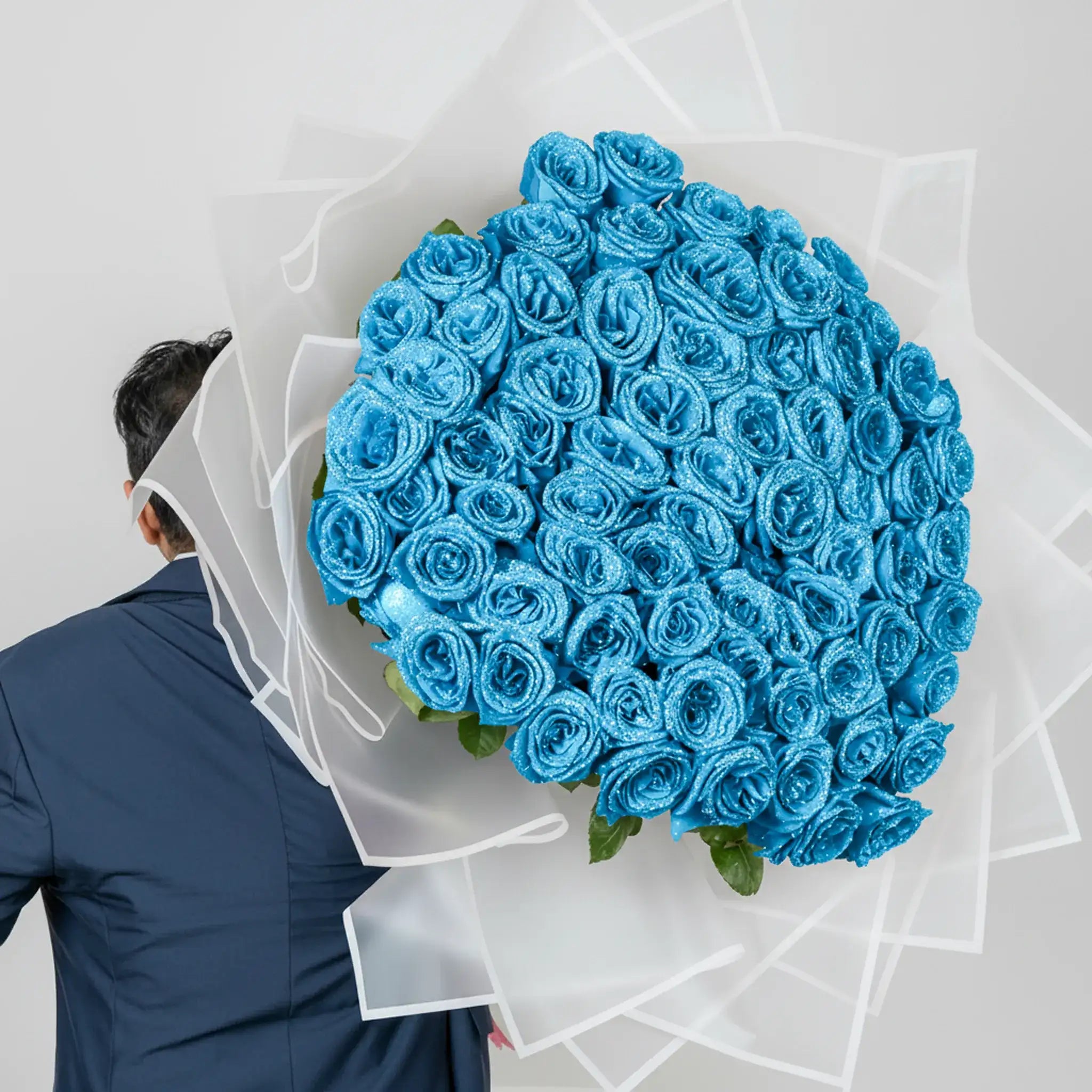 Fresh Glitter Rose Bouquet | Sky Blue