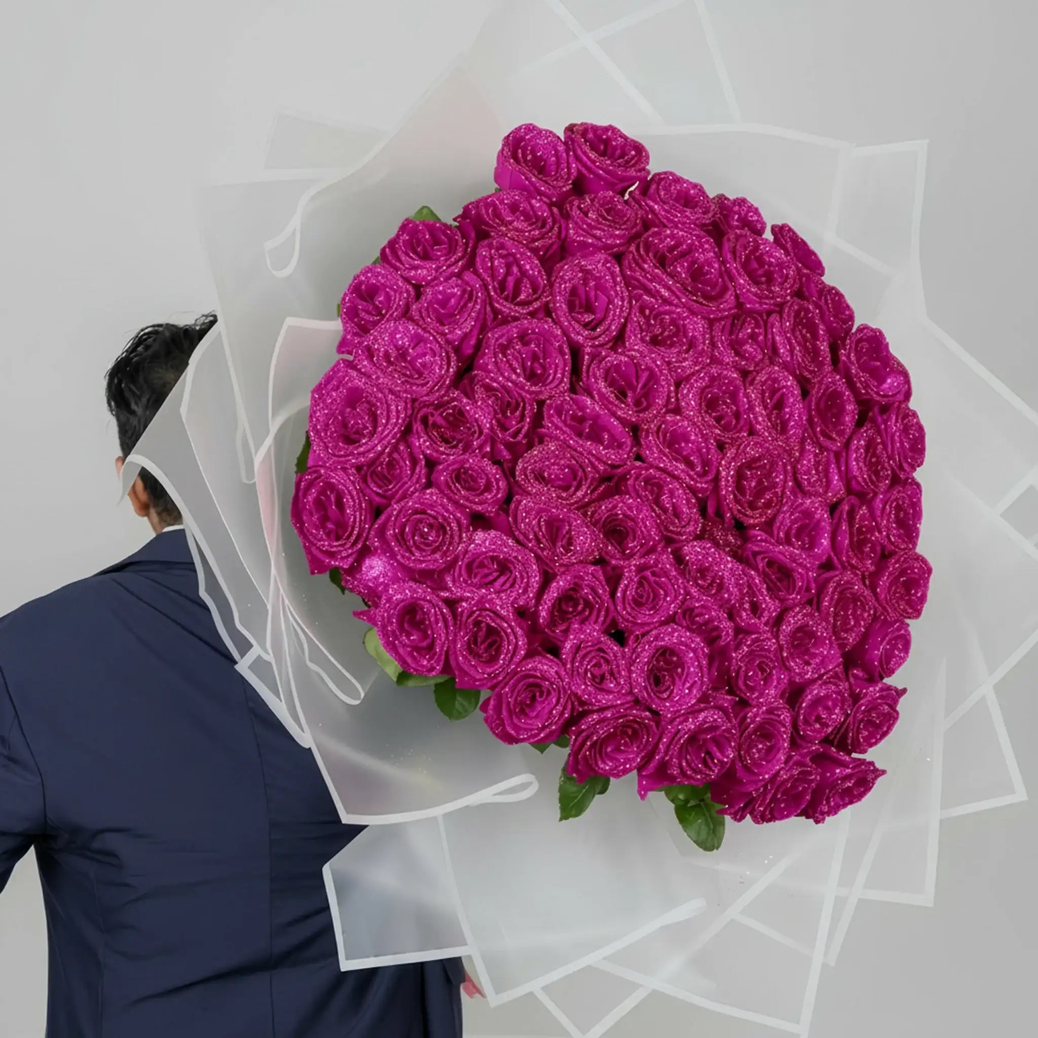 Fresh Glitter Rose Bouquet | Fuchsia