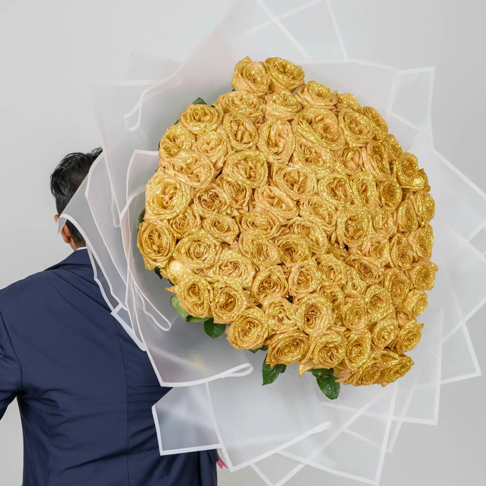 Fresh Glitter Rose Bouquet | Gold