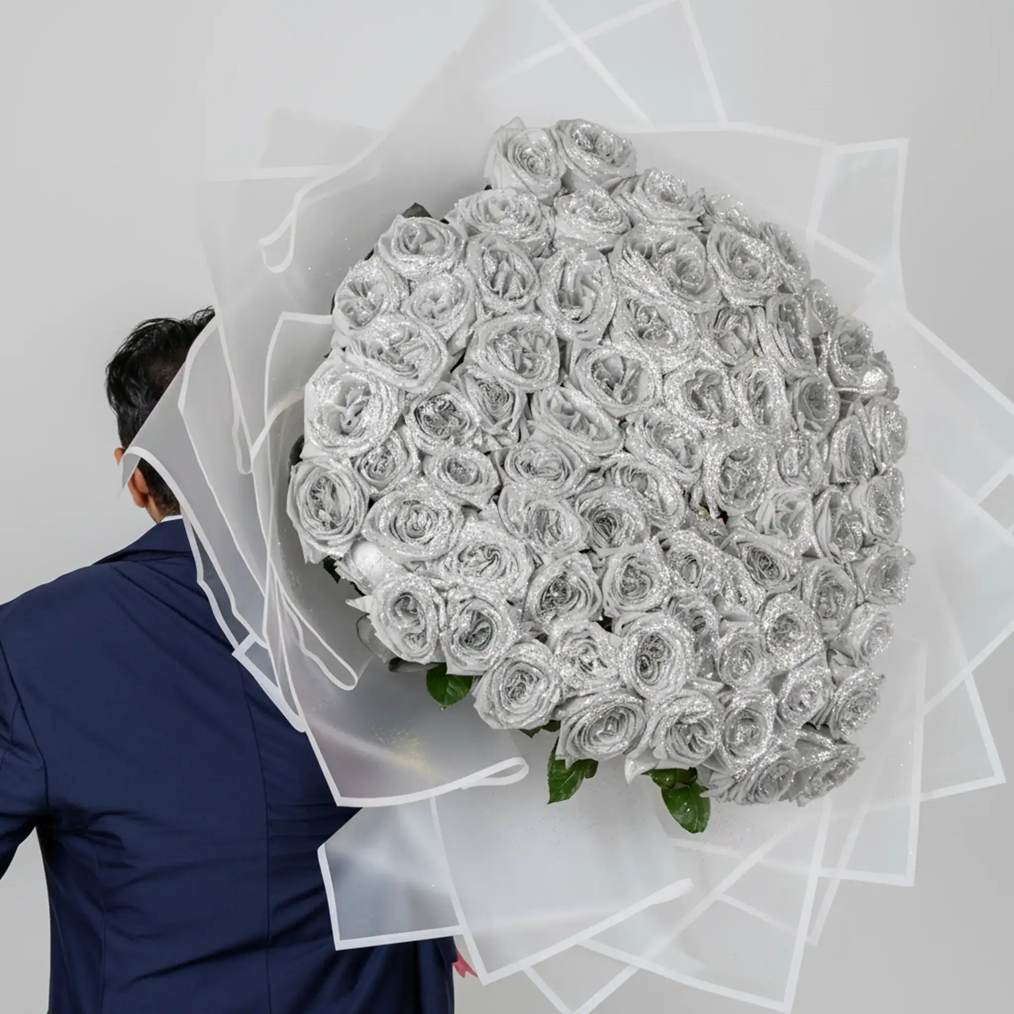 Fresh Glitter Rose Bouquet | Silver