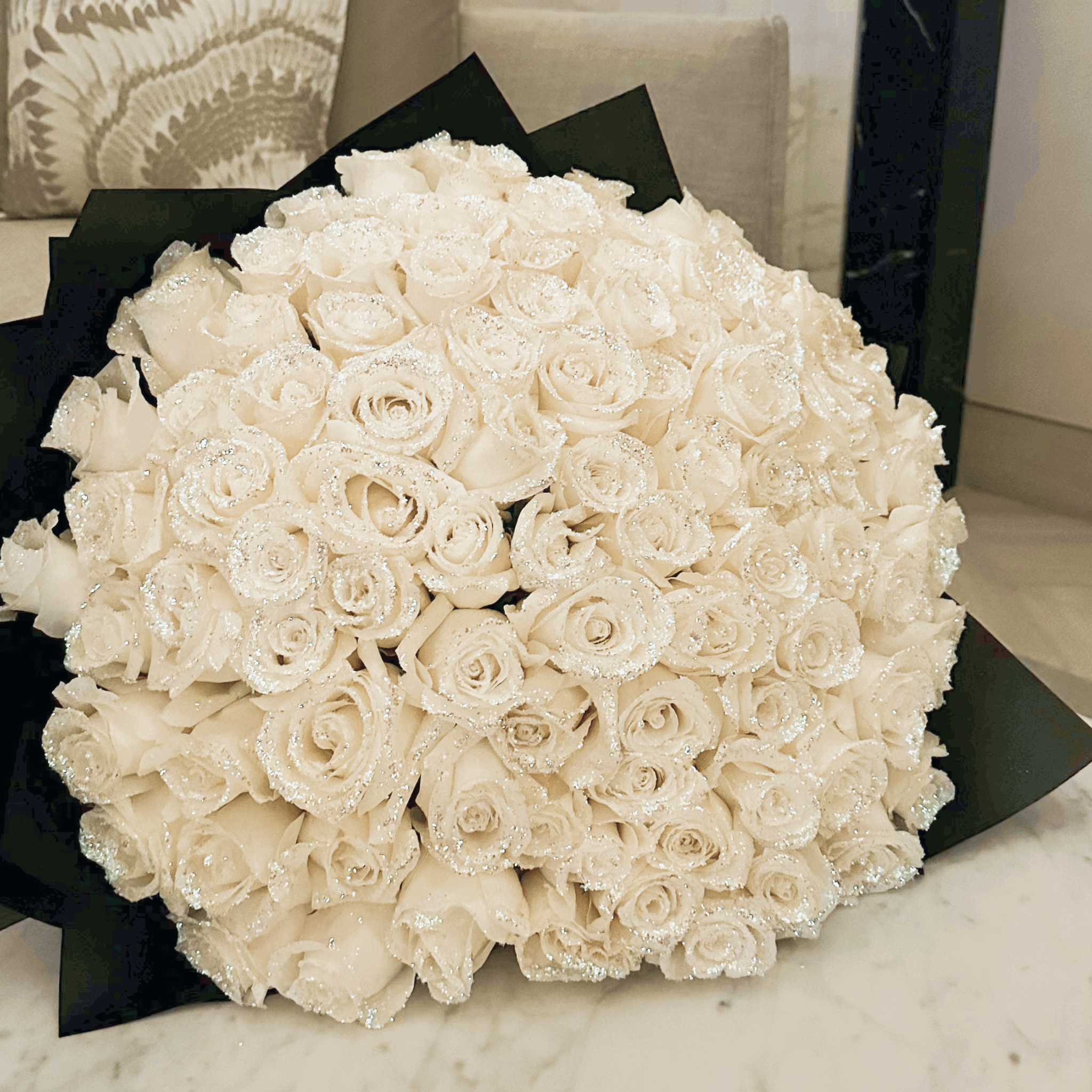 Fresh Glitter Rose Bouquet | White