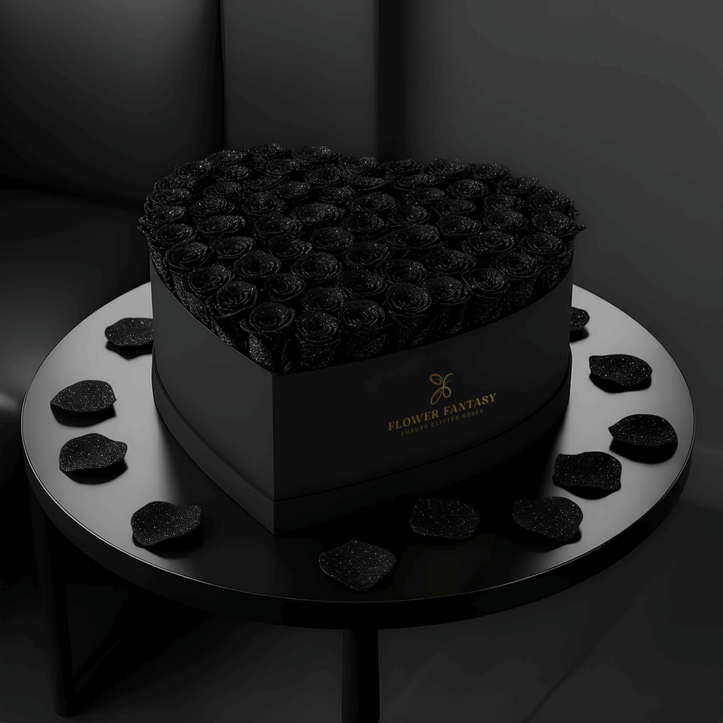Heart Glitter Rose Box | Black