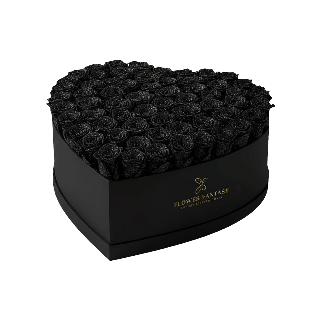 Heart Glitter Rose Box | Black