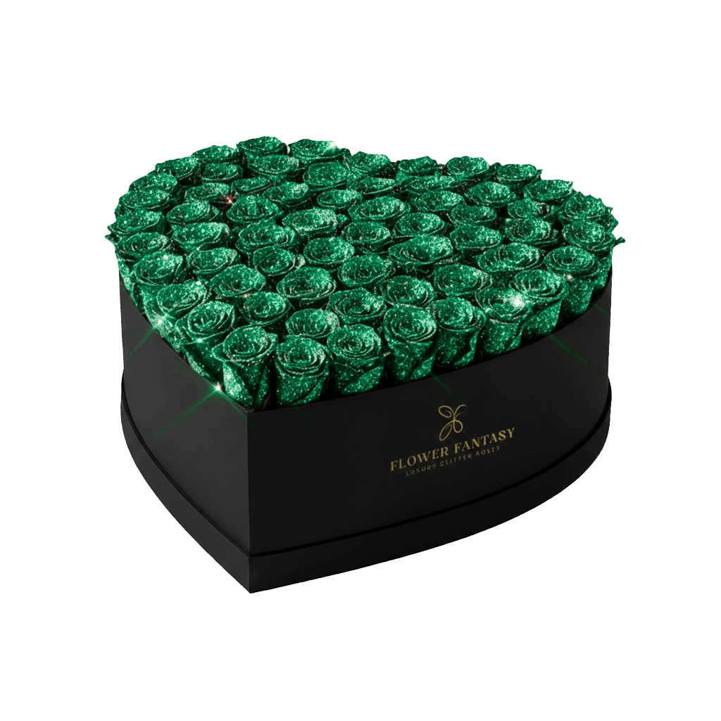 Heart Glitter Rose Box | Emerald Green