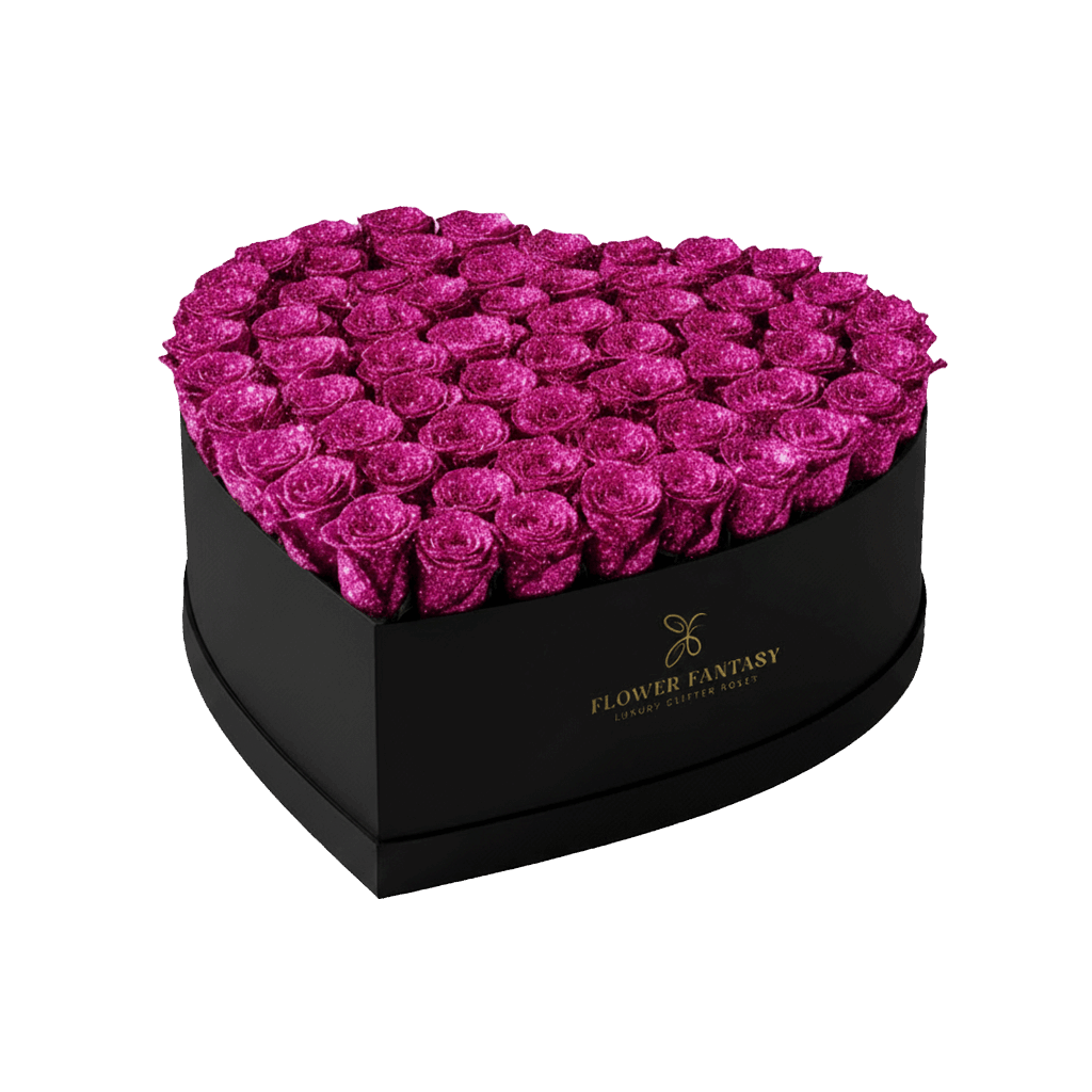 Heart Glitter Rose Box | Fuchsia
