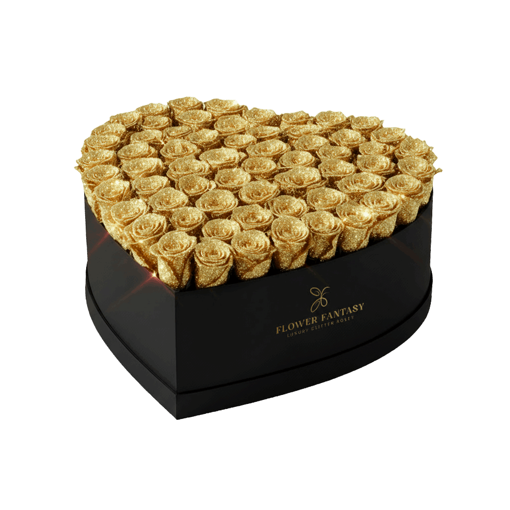 Heart Glitter Rose Box | Gold