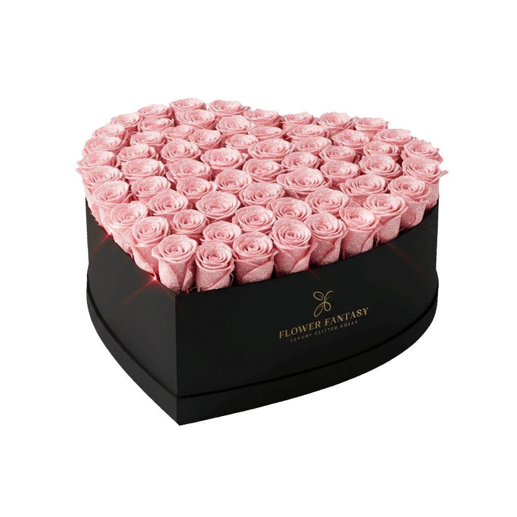 Heart Glitter Rose Box | Pink