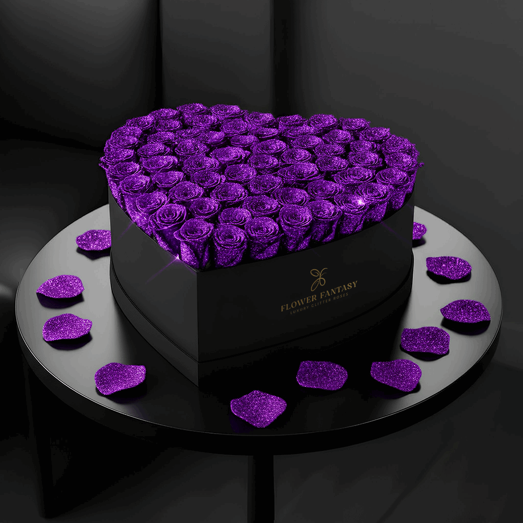 Heart Glitter Rose Box | Purple