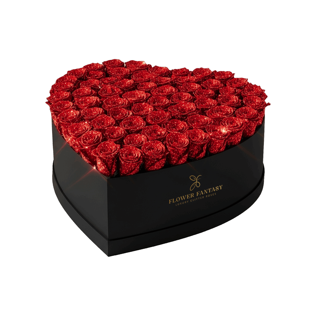 Heart Glitter Rose Box | Red