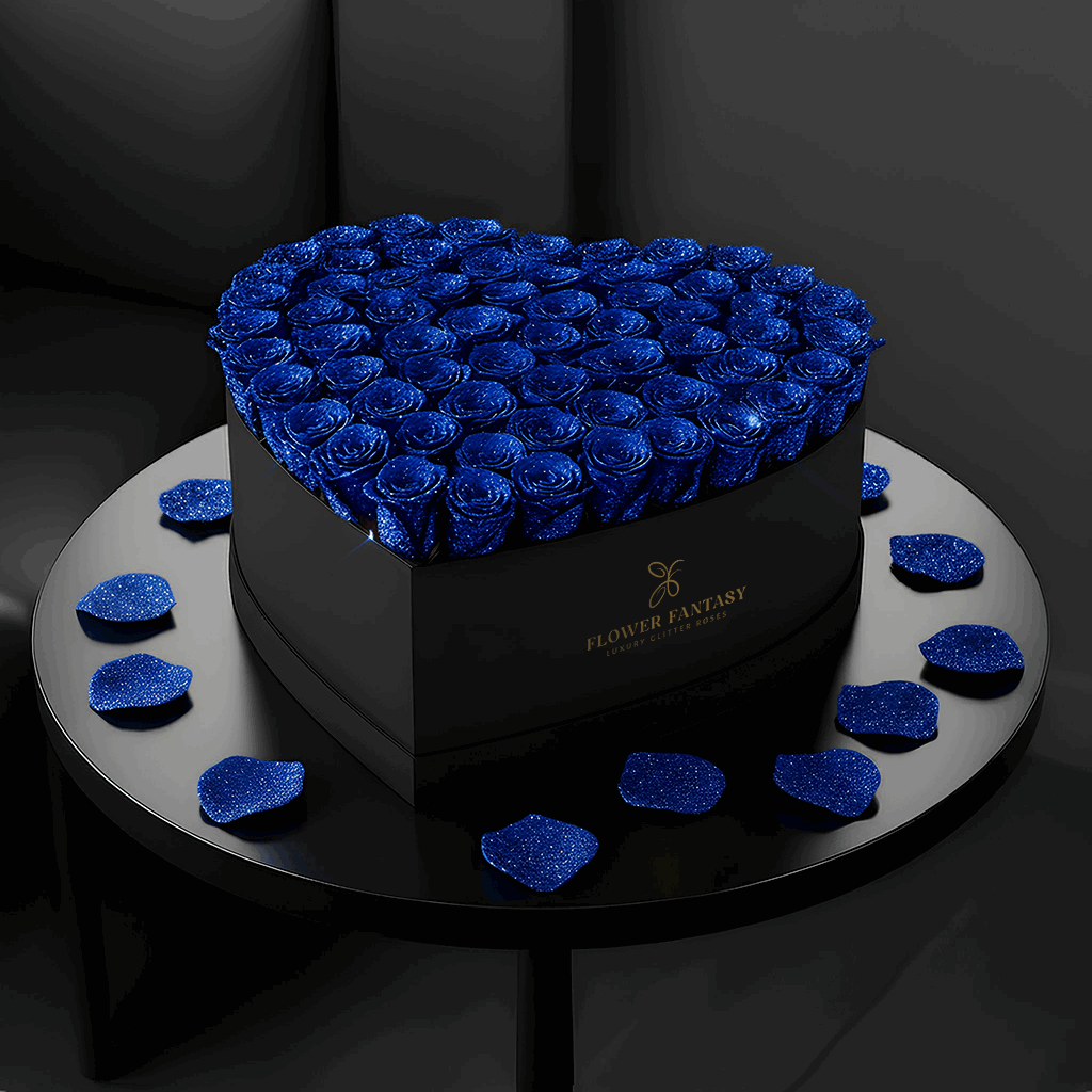 Heart Glitter Rose Box | Royal Blue