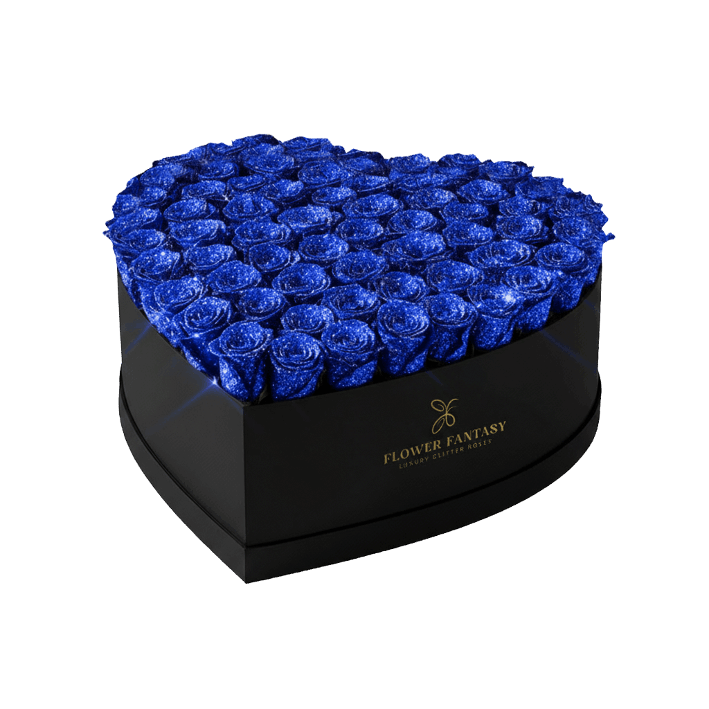 Heart Glitter Rose Box | Royal Blue