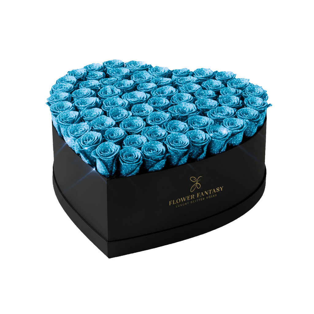 Heart Glitter Rose Box | Sky Blue