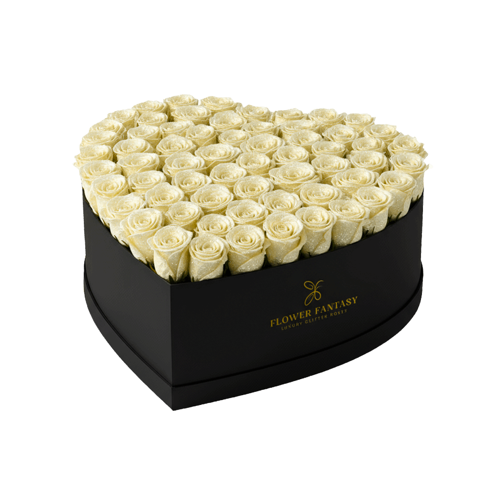 Heart Glitter Rose Box | White