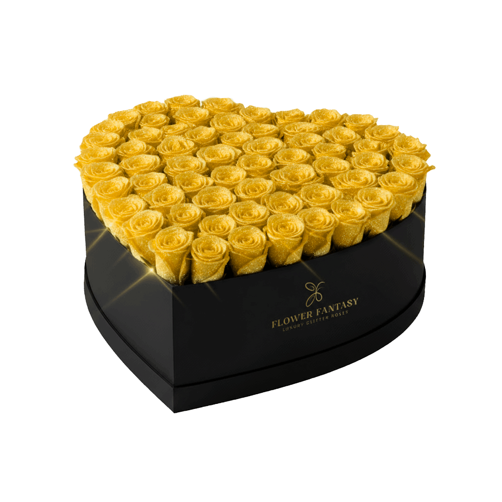 Heart Glitter Rose Box | Yellow