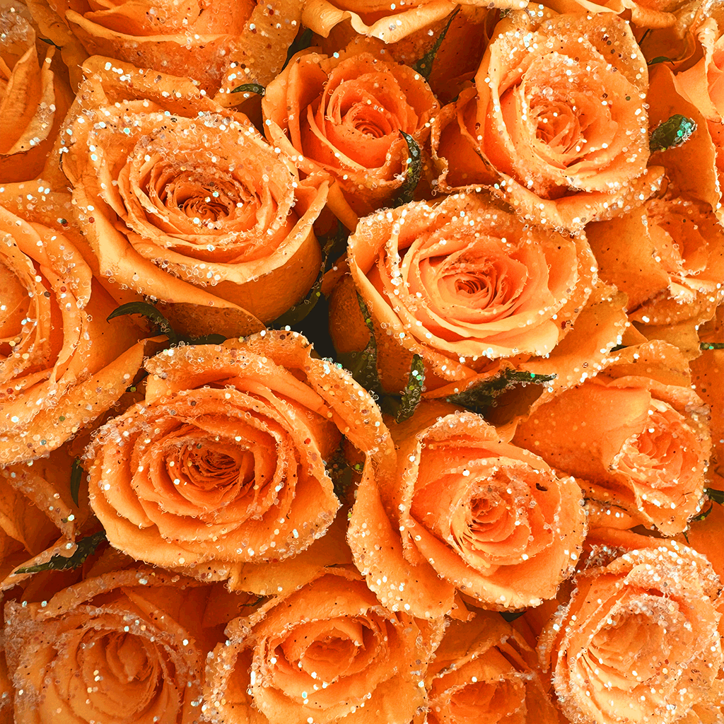 Heart Glitter Rose Box | Orange